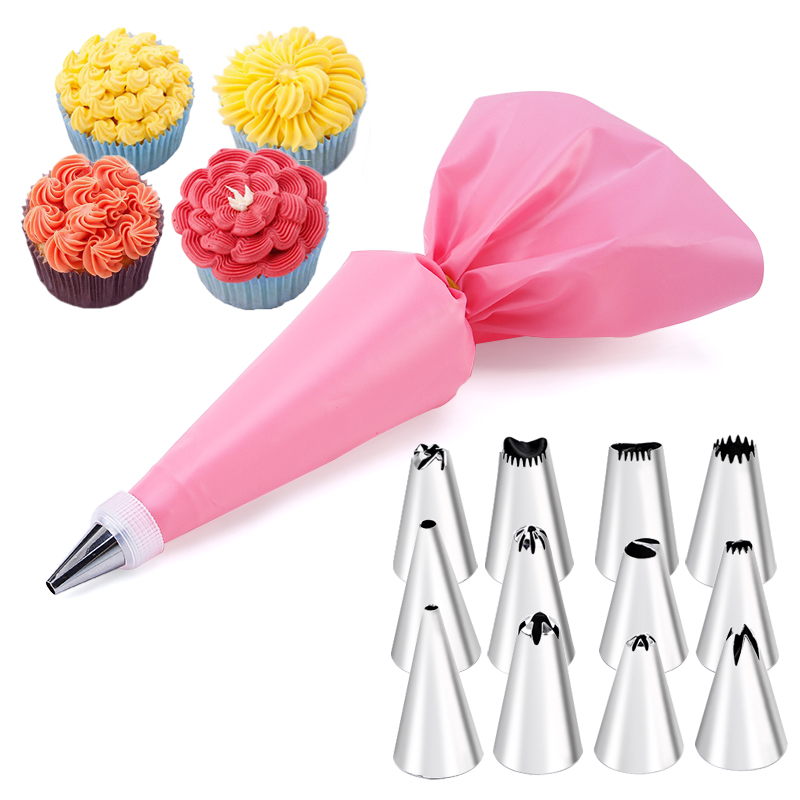 Juego de 6-24 Uds. De bolsa de repostería y boquilla para pastel de acero inoxidable, accesorios de cocina para decorar panadería, equipo de confitería: Blanco