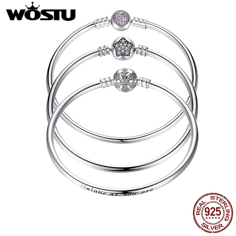 WOSTU Authentic 925 Sterling Silver Charm Bracelet 5 Style Beads Chain Women Bracelet Bangle Fit DIY Charm Fine Jewelry