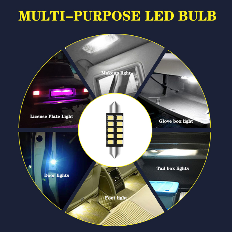 2 uds canbus c5w adorno led c5w led púrpura 31mm led 36mm 39mm 41mm luces led para coche luz interior azul hielo lámpara de lectura blanca