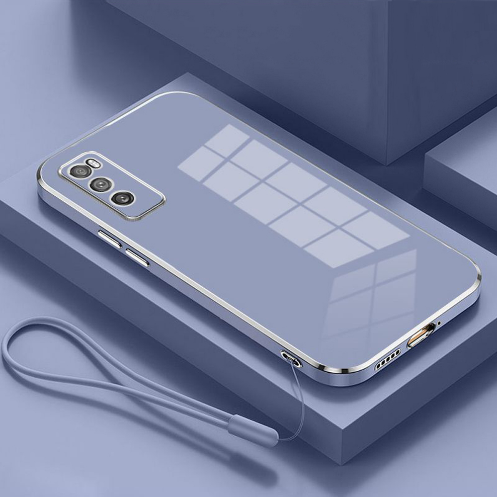 For vivo V20 SE Case Vivo Y70 phone Case V20SE Luxury Plating Straight Edge TPU Soft Cover V2022 V2023 Camera Shockproof Coque: aluminum / Blue