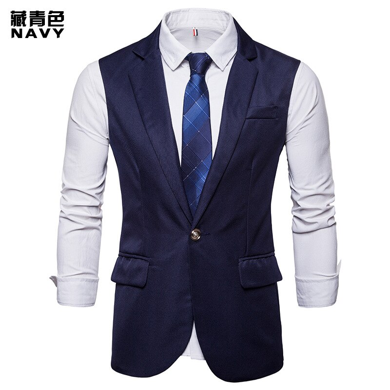 Brand Wine Red Longline Suit Vest Men Autumn Slim Fit Turn Down Collar Vest Waistcoat Mens Wedding Party Business Vests: Navy / XXL