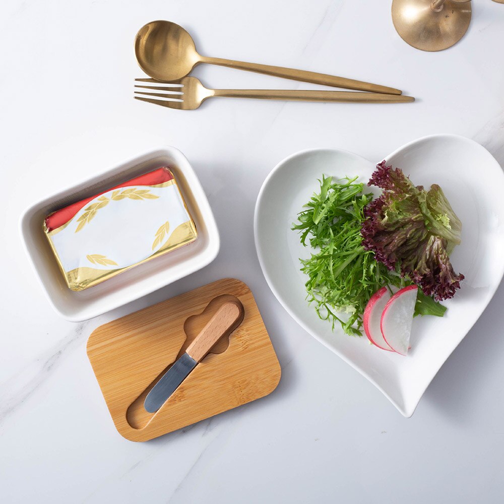 Container Ceramic Butter Keeper With Wood Lid And Small Knife Butter Container Kitchen Supplies Butter Container Butter
