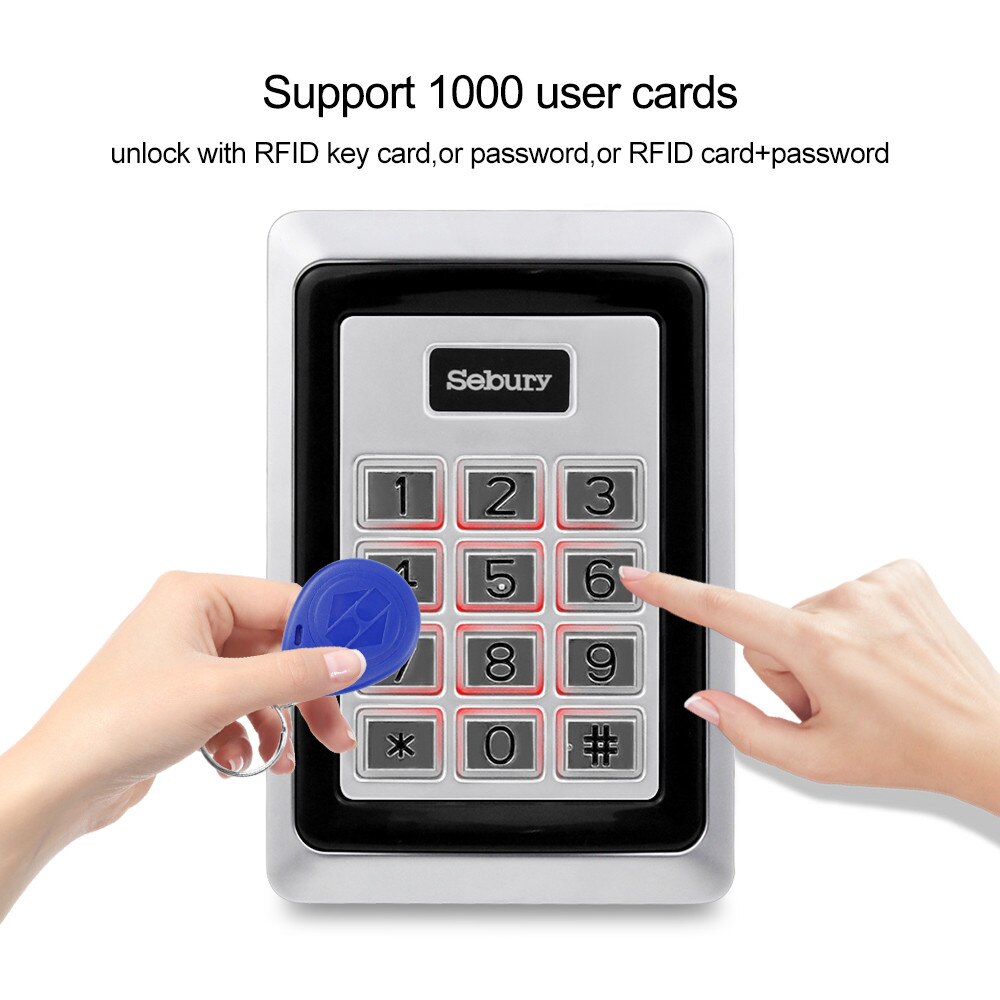 Metal RFID Access Control Keypad Waterproof Outdoor Rain Cover 125KHz Card Reader 10pcs EM4100 Keyfobs for Lock System Sebury