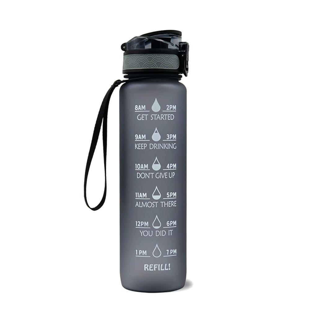 Botella de agua deportiva con pajita, vaso esmerilado sin BPA, a prueba de fugas, para deportes al aire libre, 1 Litro: Black