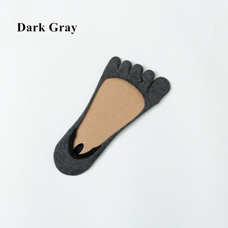 Calcetines de verano de cinco dedos, calcetines invisibles boca superficial barco para mujer, Color sólido, transpirable, algodón, dedos abiertos, calcetines de cinco dedos: Gris oscuro