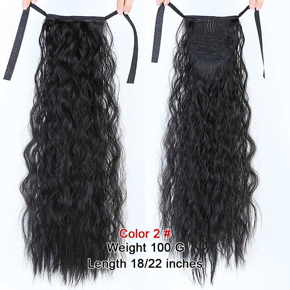 AOOSOO Corn wave long ponytail synthetic wig bag high temperature resistant silk hair extension brown ponytail blond wig: 2 / 18inches