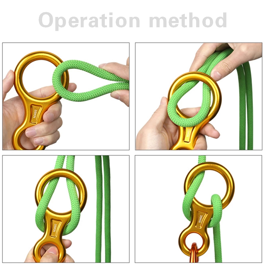 Rock Climbing 8-Shape Eight Ring Abseiling Device 35KN Descender Belay Rappelling Carabiner Downhill Rappelling Gear Molle