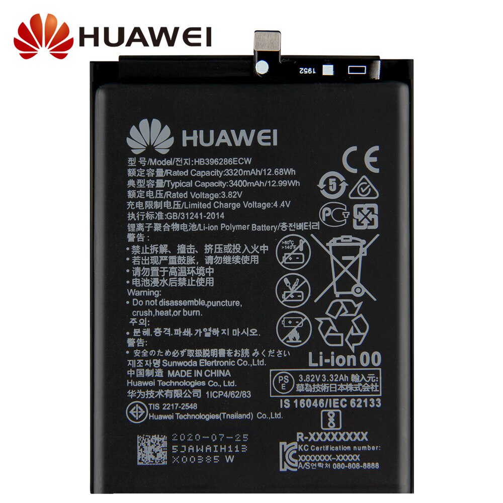 Bateria de substituição original hb396286ecw para huawei honor 10 lite honor10 lite pour p smart 2019 honra 20i 10i desfrutar 9s 3400mah