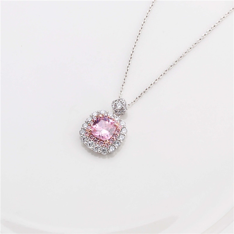 CC Necklaces Pendants For Women 925 Silver Cubic Zirconia Pink/Yellow Square Stone Bridal Wedding Pendant No Chain CCN250