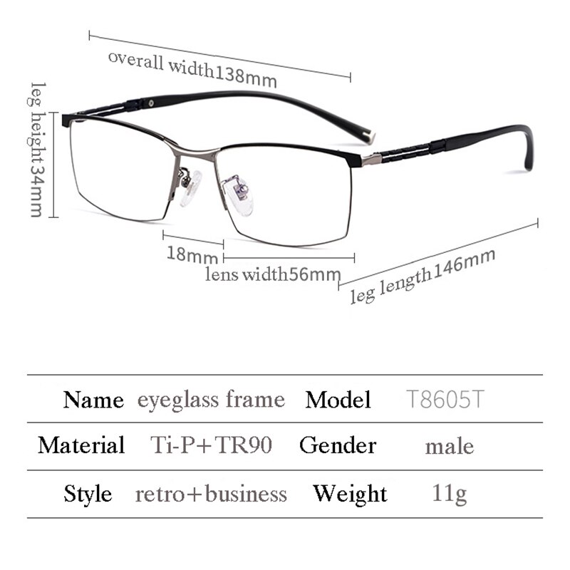 Montura de gafas de titanio puro para hombre, gafas graduadas de , a la , estilo de negocios, T8605T