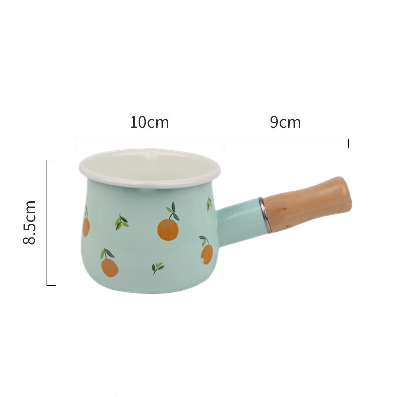500ml Enamel Milk Pot With Wooden Handle Gas Stove Induction Cooke Baby Breakfast Milk Coffee Saucepan Cookware