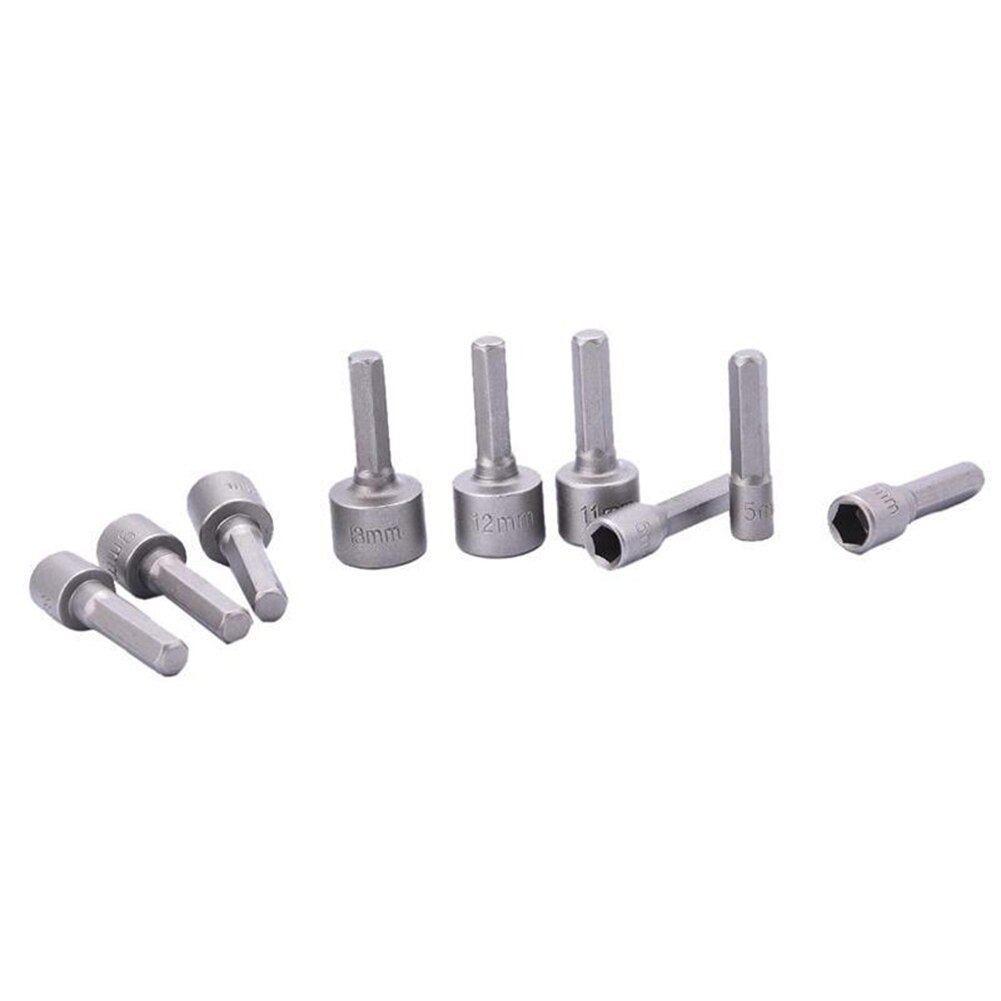 9 stuks 1/4 "Hex Shank Schroevendraaier Moer Driver Boor Socket Wrench Schroef 5-13mm Magnetische Moer driver Set Socket Adapter
