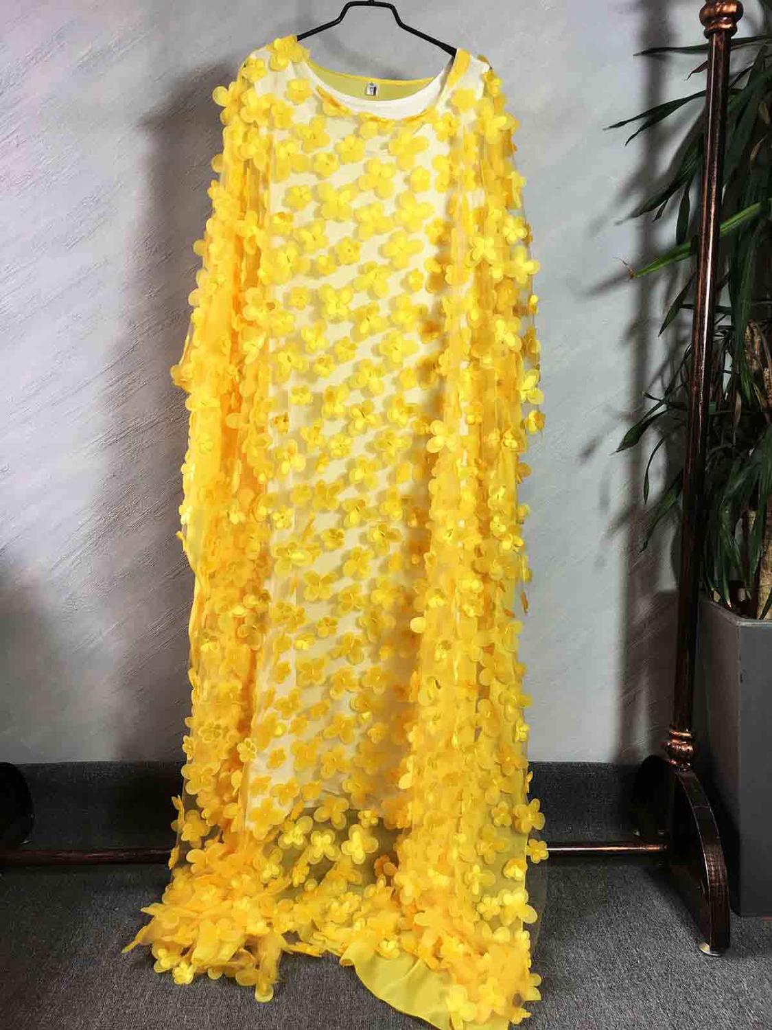 Stijl Afrikaanse Vrouwen Kleding Dashiki Gaas Vleermuis Mouw Losse Lange Jurk + Binnen: YELLOW