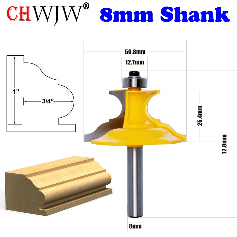 CHWJW 1-2pc 8mm Shank Wainscoting Roman Ogee &amp; Pedestal Router Bit C3 Carbide Tipped Wood Cutting Tool woodworking router bits: 16157-8