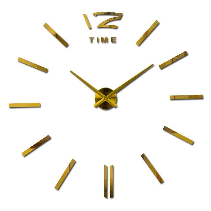Oversized mirror acrylic 3D wall clock modern DIY wall clock living room quartz pin European digital wall clock: T0091-Gold / 37 inches