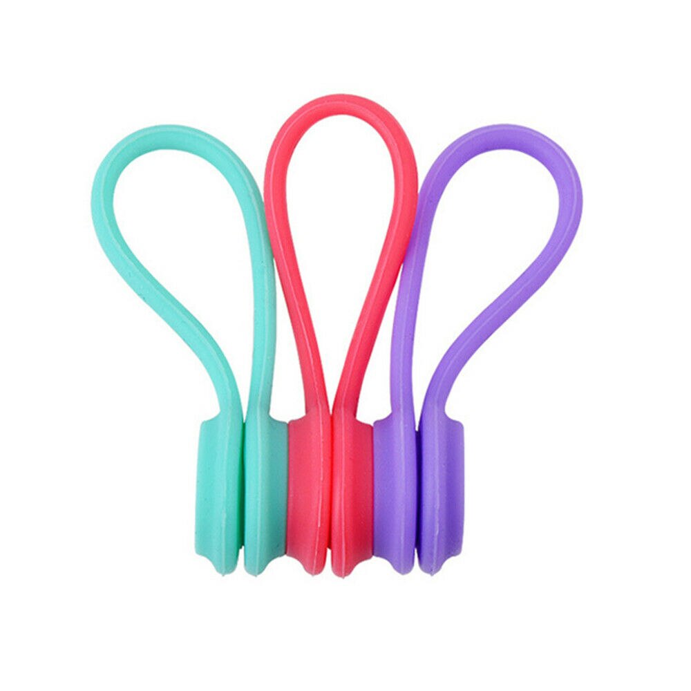 3 uds magnético corbata Cable organizador auriculares enrollador Cable auriculares Clip ser: PurPle-red-blue