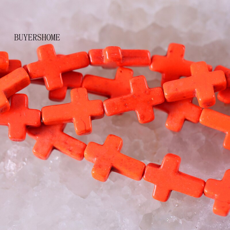 Natural Stone 12x16MM Red Yellow Green Black Orange Blue Pink White Howlite Cross Loose Beads String 15.5inches P466-475: Orange Turqoise