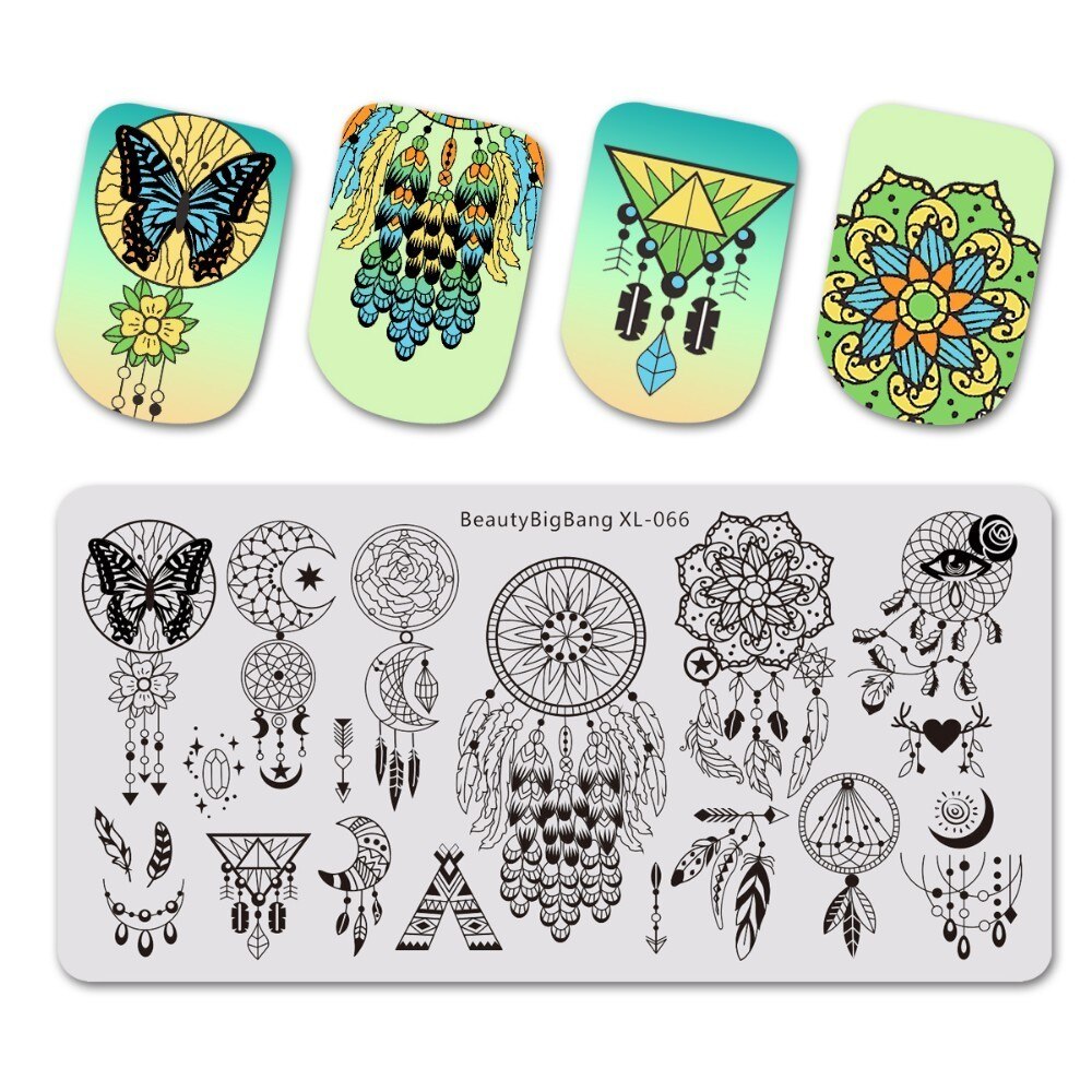 Beautybigbang Nail Art Stamping Plate Stainless Steel 12cm Butterfly Flower Plaid Bird Image Nail Stamping Template Mold XL-042: XL-066