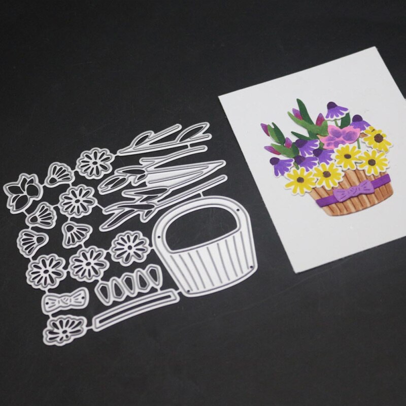 Troqueles de corte de Metal con marco de cesta de flores, Troqueladora, decoración de flores, plantilla para álbum de recortes de bricolaje, sellos y troqueles,