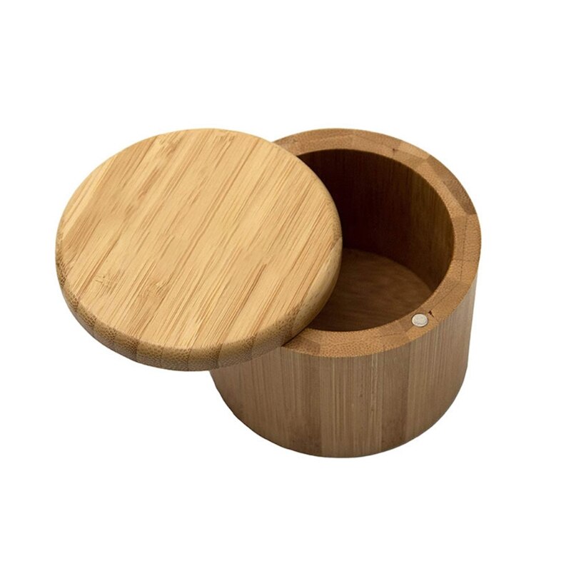 Bamboo Wood Spice Storage Box with Round Swivel Lid Cover Natural and Eco-Friendly Salt Condiment Jar for Chili Curry Sugar: 1