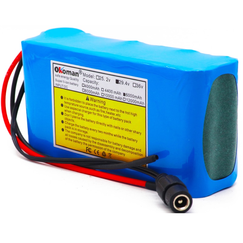 100% High capacity 24V 6Ah 18650 Battery li-ion battery pack 29.4v 6000mah Electric bicycle moped /Li-ion battery with charger