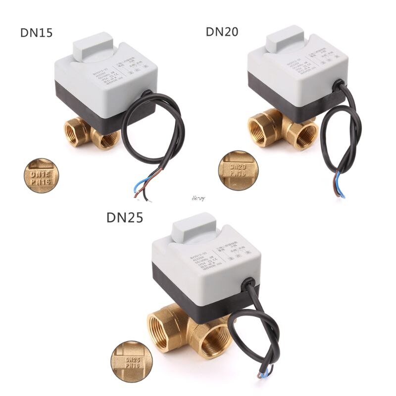 Ac220V Dn20 válvula de bola motorizada eléctrica de 3 vías tres cables dos Control para aire acondicionado válvula de bola del actuador eléctrico