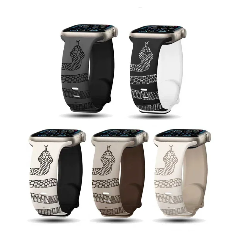 bracelet en Silicone serpent gravé pour Apple Watch 42mm 46mm 49mm 41 45 40 38 bracelet pour montre S10 9 8 7 parfait usage quotidien Sport