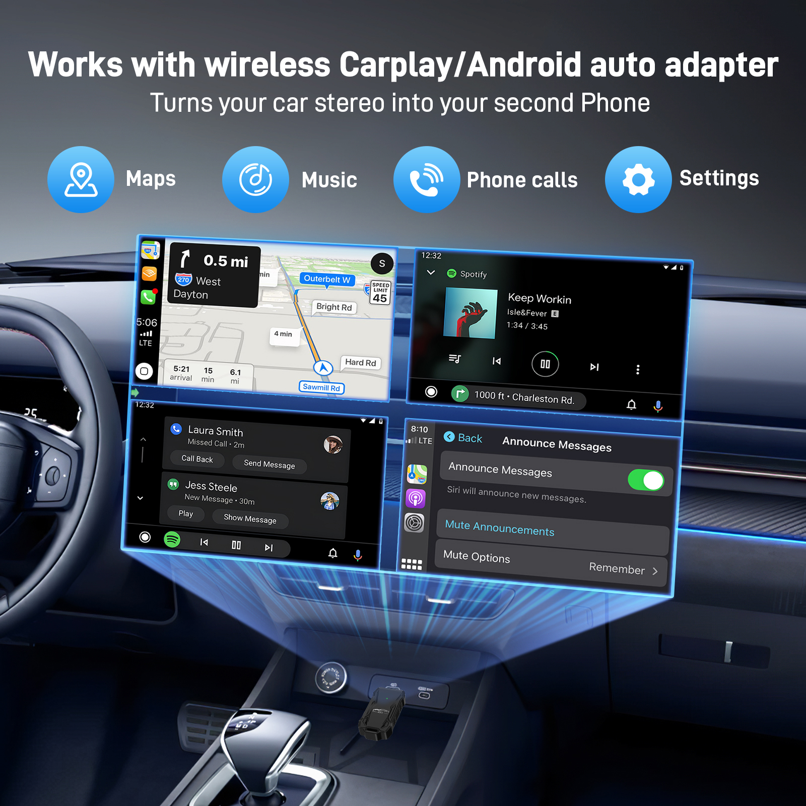 Draadloze CarPlay-adapter, Carplay draadloze adapter voor Android/iOS-auto's, originele auto bedraad naar draadloze adapter, plug and play