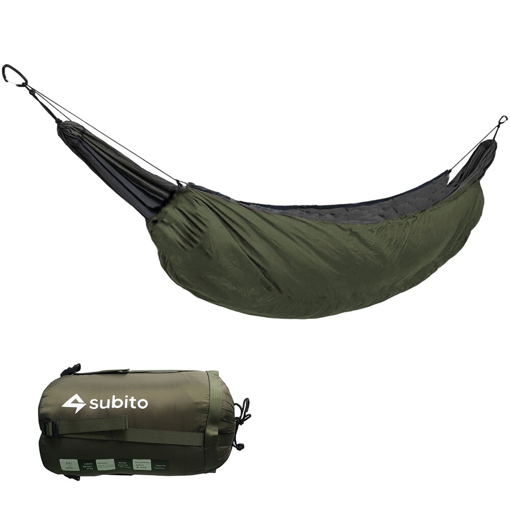 Bærbar hængekøje underquilt hængekøje termisk under tæppe hængekøje isoleringstilbehør outddor camping sovepose til camping: Militærgrøn