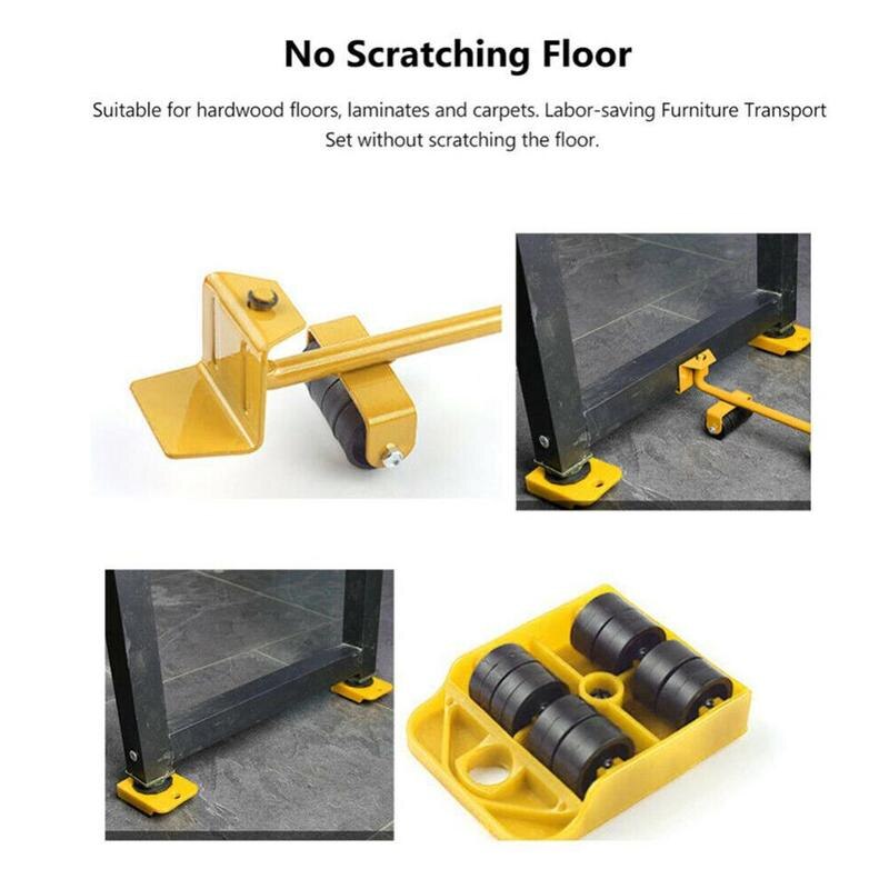 5Pcs Meubels Movers Beroep Zware Meubels Roller Apparaat Kit Bewegen Tool Set Wiel Sliders Bar Lifter Meubilair Mover Q1S2