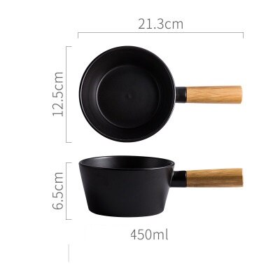 Nordic Salad Bowl Dessert Cup Soup Bowl Wooden Handle 450ml Oat Meal Breakfast Yogurt Bowl Ins: 1pc black