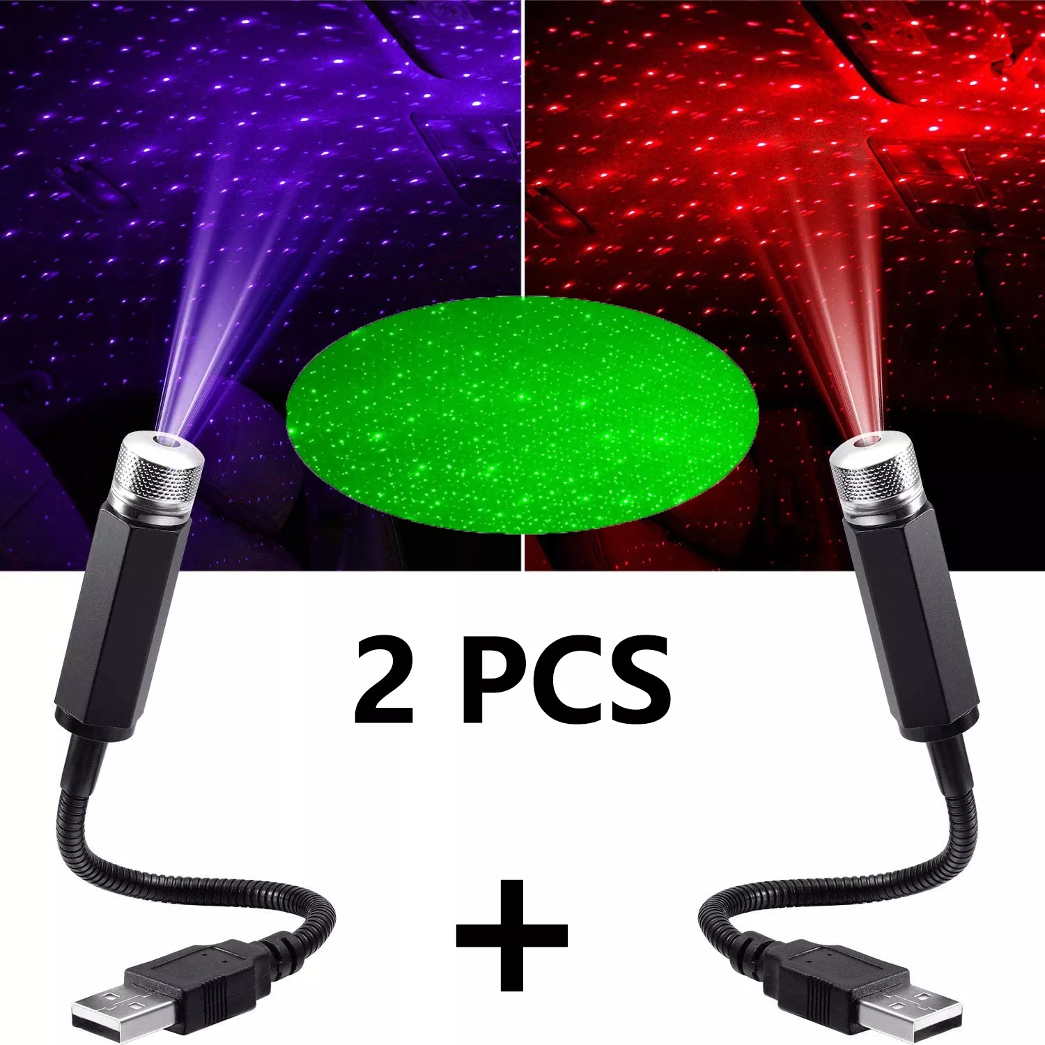2X Romantische LED Sterrenhemel Nachtlampje 5V USB Aangedreven Galaxy Star Projectorlamp voor Autodak Kamer Plafond Decor Plug en Play