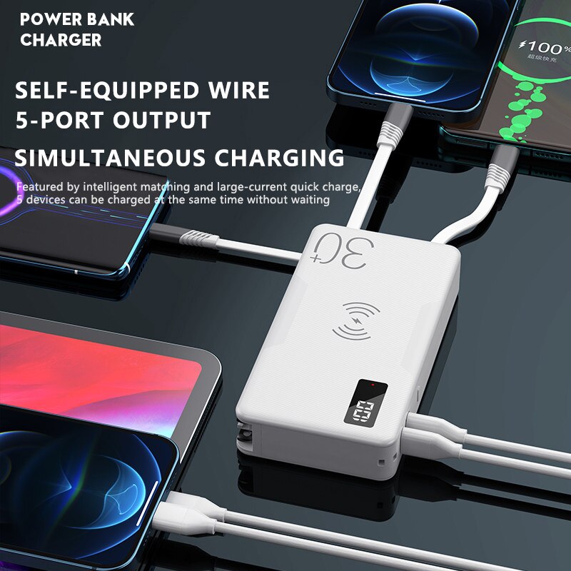 3 in 1 Xiaomi wireless powerbank QI 20000mAh 18W PD QC3.0 Fast Charger 30000mah battery For iPhone Samsung External battery