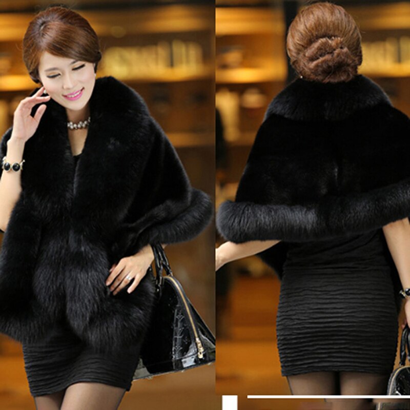 Luxus Elegante Frauen Faux Nerz Kaschmir Winter Warme Pelz Mantel Schal Cape Solid Damen Faux Pelz Pashmina Poncho