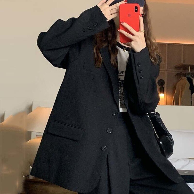 Blazers negros de primavera para Mujer, trajes elegantes de oficina informales de estilo coreano, con cuello de muescas único, versátiles y Chic