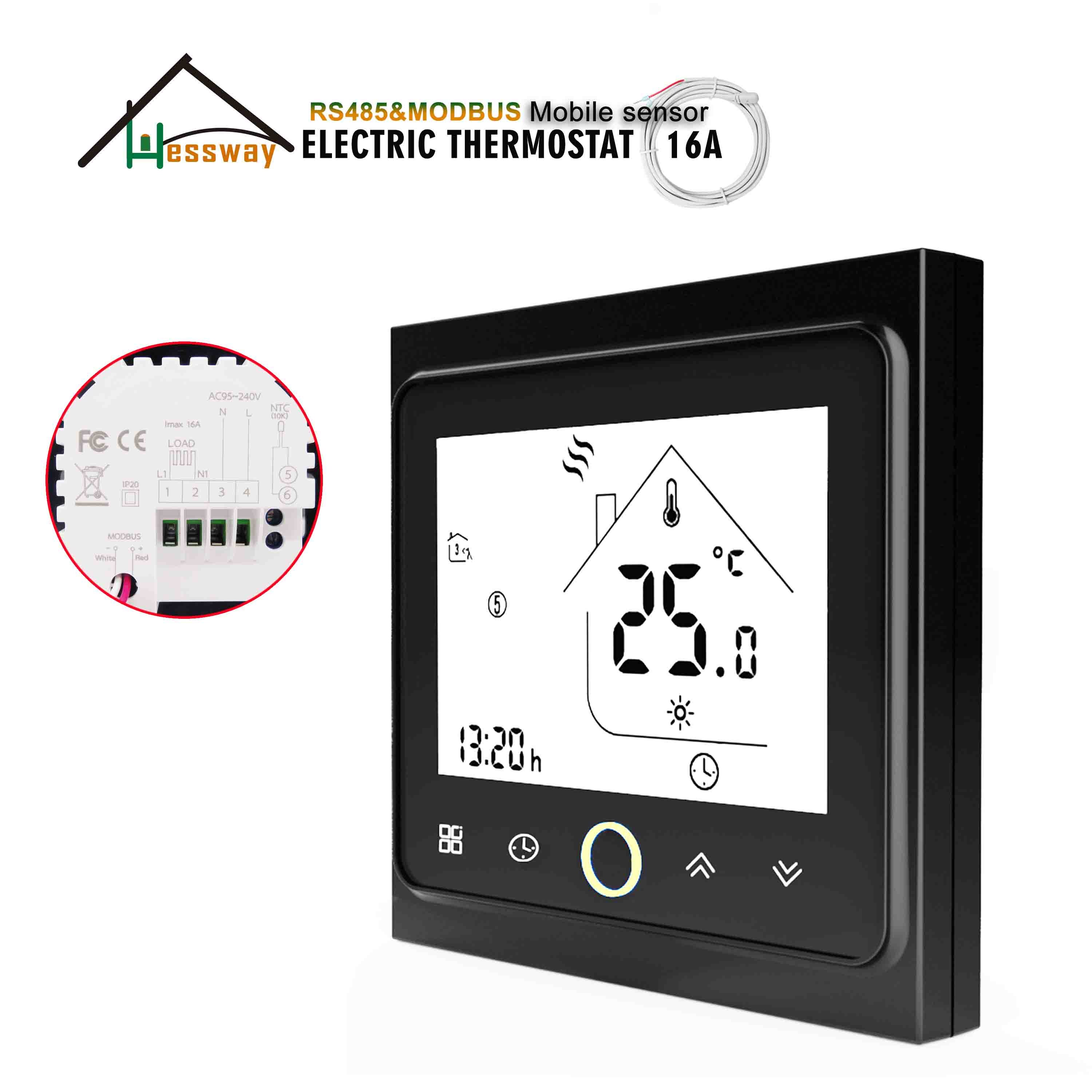 HESSWAY RS485 Double sensor electric temperature controller for 16A thermostat MODBUS graphene heating film