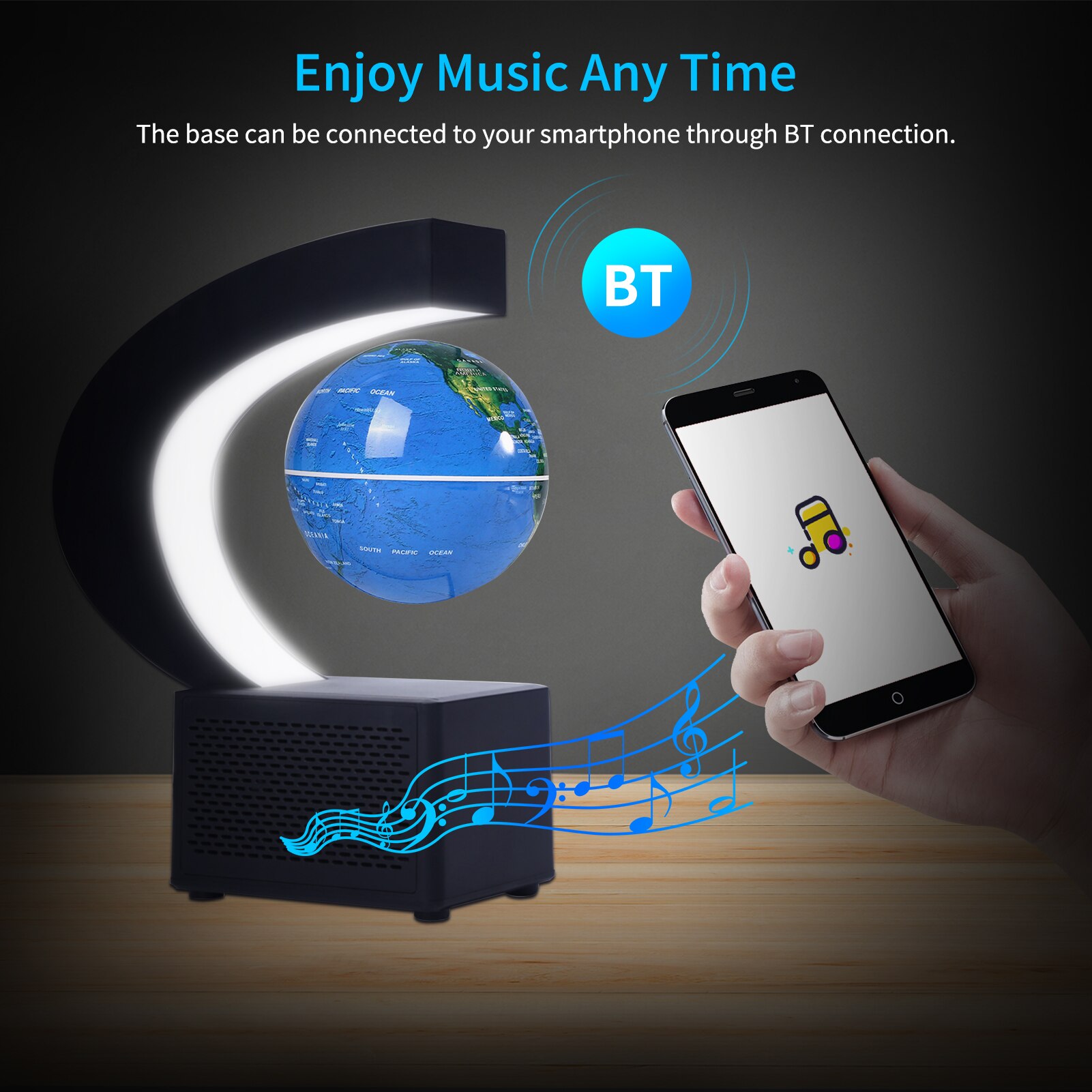 Aibecy Magnetic Floating Globe BT Speaker 3.5 Inch Leviation World Map Globe Levitating Rotating Earth Ball with LED