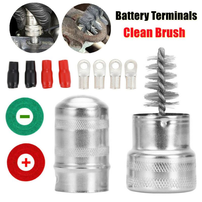 2x Car Battery Terminals 12V Auto Cable Connector Adapter Clamps Clip + Car Wash Cleaning Wire Dirt Corrosion Brush Cleaner UTV: Washing Brush set