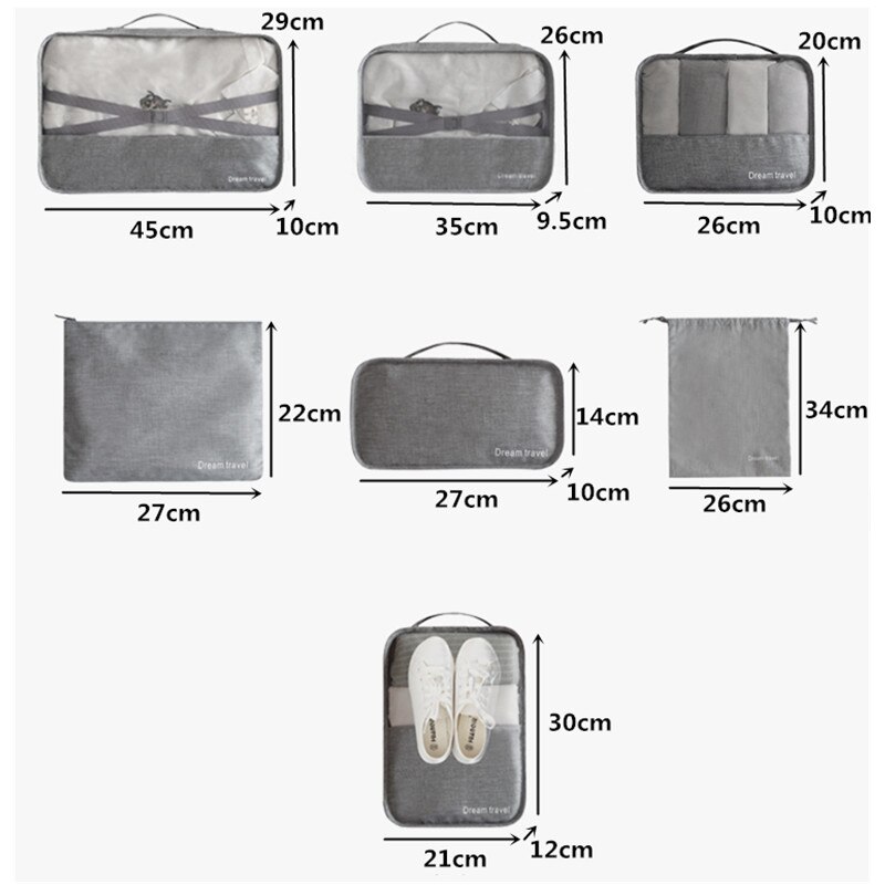 7 teile/satz Reise Organizer Würfel Kompression Beutel Wasserdicht Gittergewebe Langlebig Gepäck Veranstalter Verpackung Würfel Mit Schuh machen-hoch Tasche