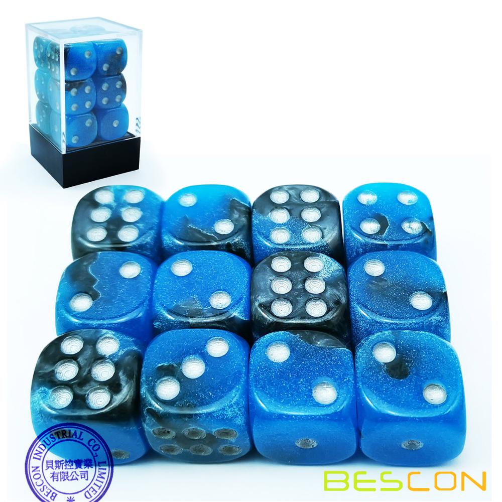 Bescon Twee Tone Glowing Dice D6 16 Mm 12 Stuks Set Blauw Dawn, 16 Mm Zes Zijdige Sterven (12) Blok Van Glowing Dice