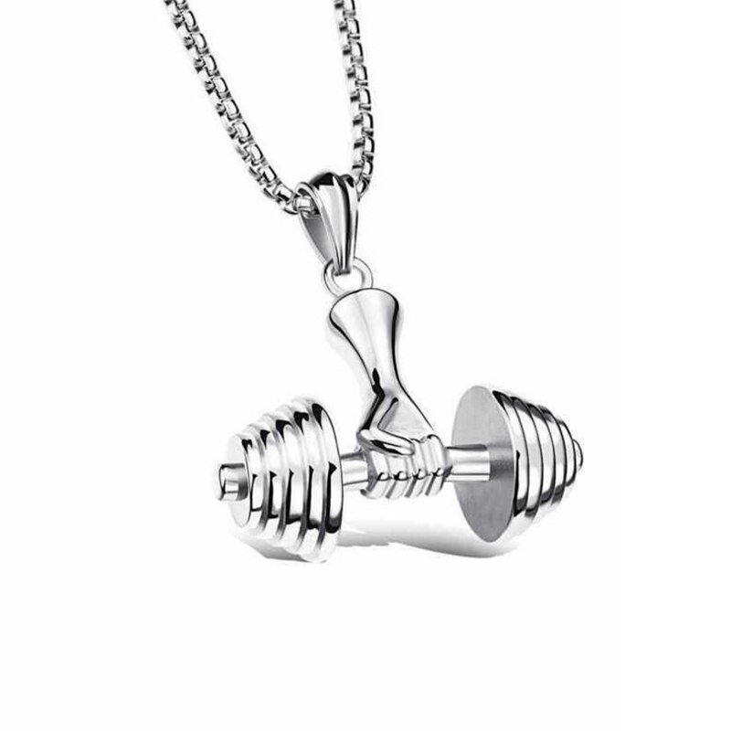 Gloves Pendant Necklaces Barbell Dumbbell Classic Charm Sporty Style Long Chain Necklaces For Male Men Fitness Enthusiast: M024Silver