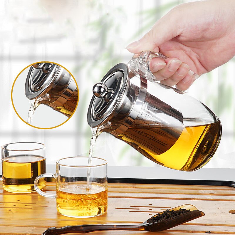 Tetera de cristal a prueba de explosiones de alta temperatura, tetera, filtro, tetera individual, juego de té para el hogar, taza de vidrio para zumo
