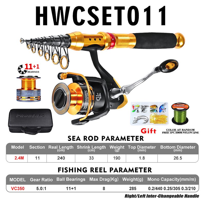 Fishing Accessories Bag Fishing Rods reel combo Fishing Lures Set Hard Bait Señuelos De Pesca Mar Cebos Artificial Lures Tackle: HWCSET011-2.4M