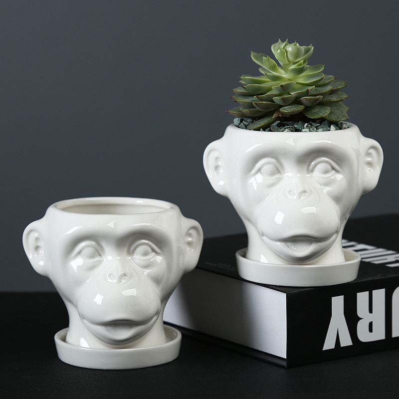 Cartoon aap keramische bloempot dier vetplanten bloempot containers huis buiten tuin mini bonsai bureaubladdecoratie met dienblad