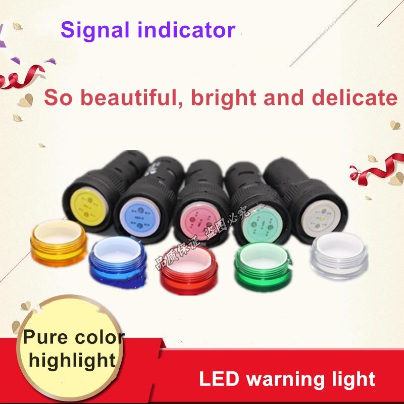 16mm Panel Mount Signal Power Led Indicator Light Blue Green Red White Yellow Pilot Lamp AC/DC 12V/24V/220V Signal Warning Lamp