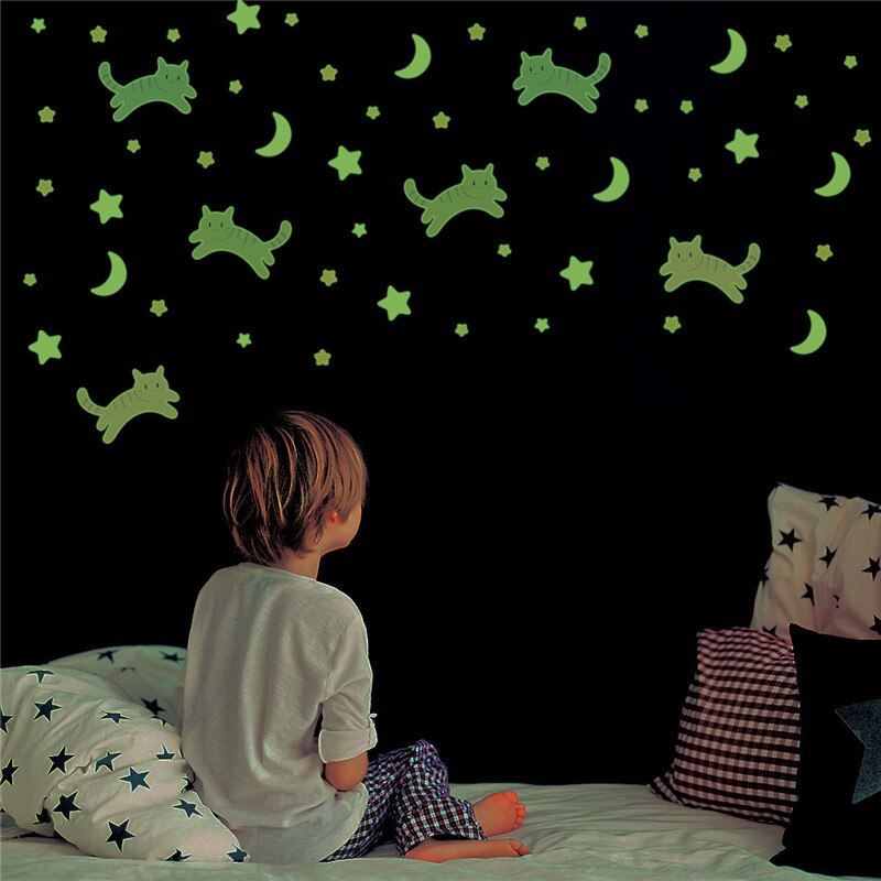 3Pcs/set Cat/Moon/Star DIY Luminous Stickers Cartoon Wall Stickers Kawaii Wallpaper Kids Room Glow-In-Dark Wall Decal Home Decor