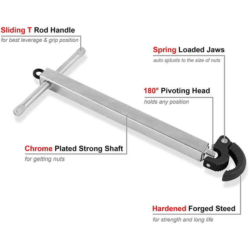 Telescoping Basin Wrench, Capacity of 3/8-Inch to 1-1/4-Inch, Basin Wrench Telescopic Long Reach 10-Inch to 17-Inch