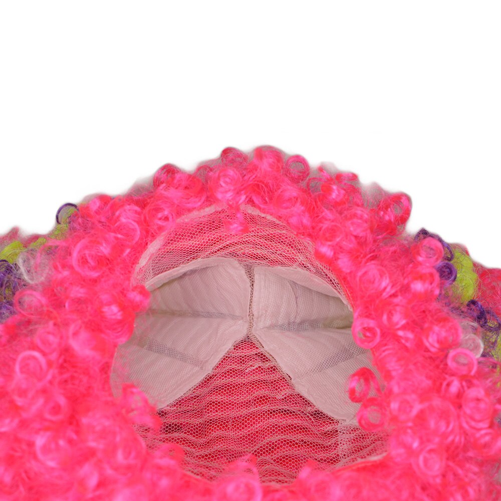 QQXCAIW Afro Clown Wig Rainbow Colorful Big Top Fans Cat Ears Party Dance Wigs Synthetic