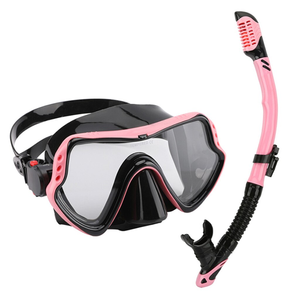 Scuba Diving Mask Snorkel Anti-Fog Goggles Glasse Set Adult Silicone Swimming Fishing Pool Equipment: A set pink