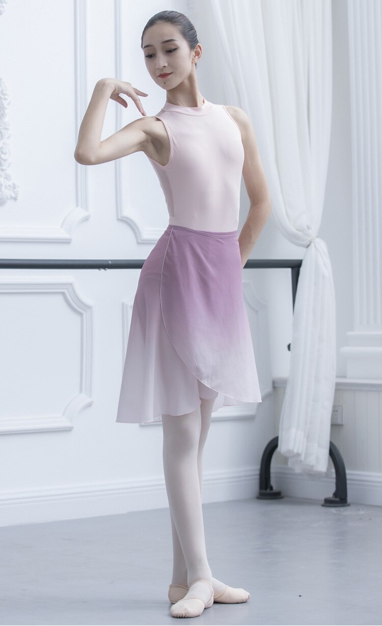 Gradient ballet nederdel snøre gradient ballet kjole med kort nederdel chiffon dans nederdele kvinder voksne bløde dansekostumer